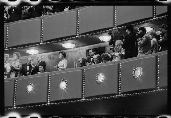At the gala opening of the Kennedy Center in 1971, Kennedy family members sit in the presidential box. (Thomas J. O'Halloran/Library of Congress)