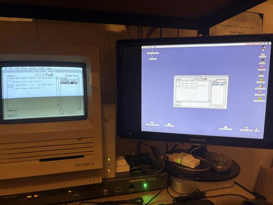 A photo of the two machines in a SnapTalk chatroom