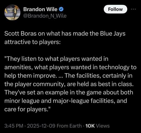Scott Boras on what has made the Blue Jays attractive to players: