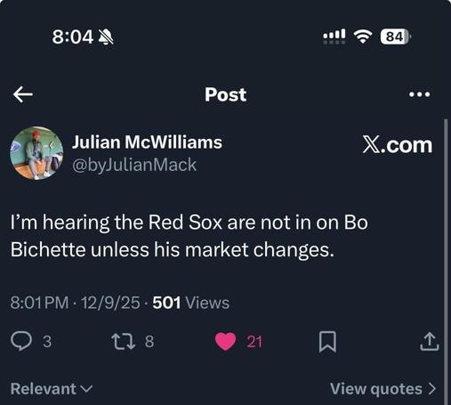 [McWilliams] Sox out on Bichette