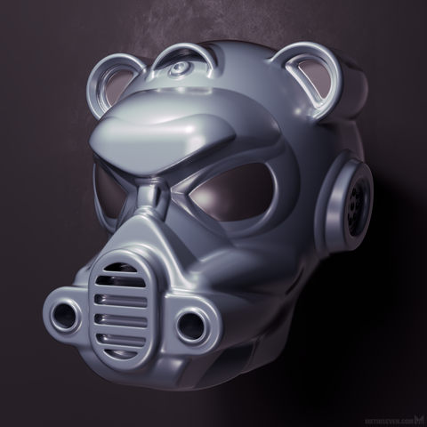 Slightly retro-style 3D science fiction robot head design.