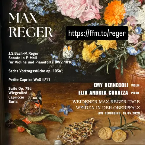 Emy Bernecoli #violin
Elia Andrea Corazza #piano

Music by Max #Reger #Johann #Sebastian #Bach #Elia #Andrea #Corazza #Ottorino #Respighi

#Live #Recording, 16 May 2023

Weiden in der Oberpfalz, Germany

#classicalmusic #music #release #chambermusic #acousticmusic #classic #vivaldi #corazza 
#live #recording 

https://elijax.bandcamp.com/album/max-reger-live-in-weiden
