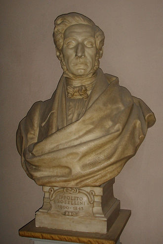 Bust of Ippolito Rosellini, an important figure in the history of Egyptology, depicted in stone with a formal attire.