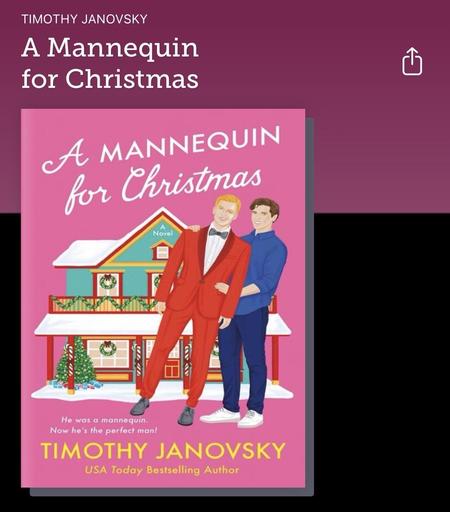 A screenshot from the Libby app, showing the cover of the book “A Mannequin for Christmas” by Timothy Janovsky.