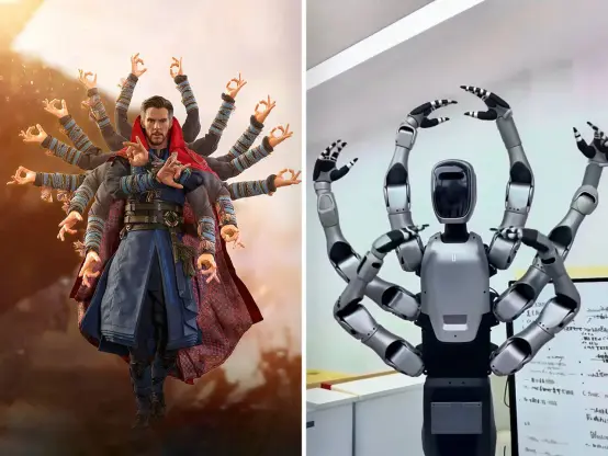 左にはDoctor Strangeの腕が何本も出て多重詠唱している写真、右には六本の腕のロボット。