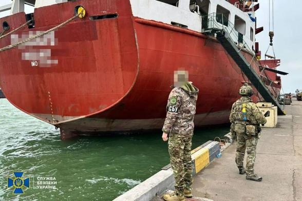 A detained cargo ship is seen at a port in Odesa, Dec. 10, 2025. (The Security Service of Ukraine)