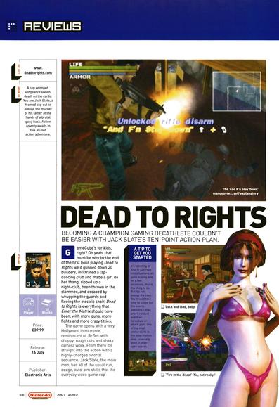 Review for Dead to Rights on GameCube.
Taken from Nintendo Official Magazine 130 - July 2003 (UK)
score: 8/10
