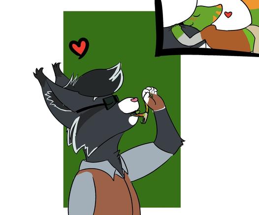 Noma holding Roy by the tail, dangling him before their lips as the two are kissing, Roy being no bigger than a thumb to Noma.