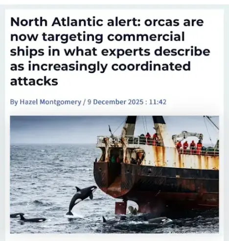 News headline: North Atlantic Alert: orcas are now targeting commercial ships in what experts describe as increasingly coordinated attacks.