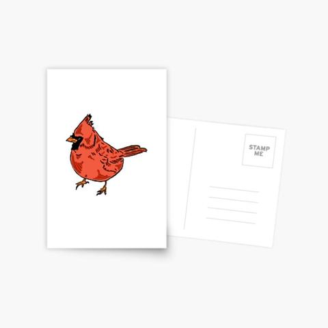 digital painting of a male cardinal bird printed on a postcard