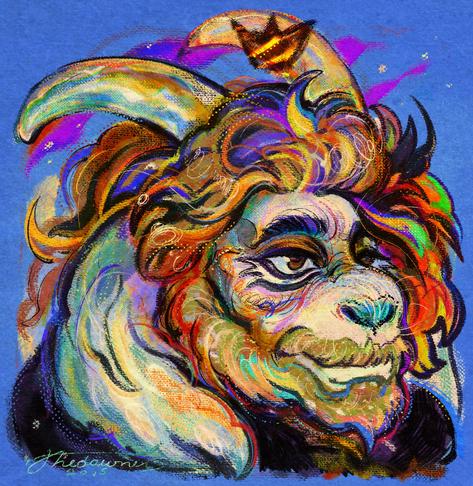 A colorful digital portrait of Asgore from Undertale.