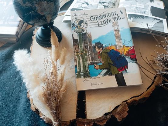 Une photo du livre Goodnight, I love you..., tome 4, de John Tarachine entouré d'objets de décoration.