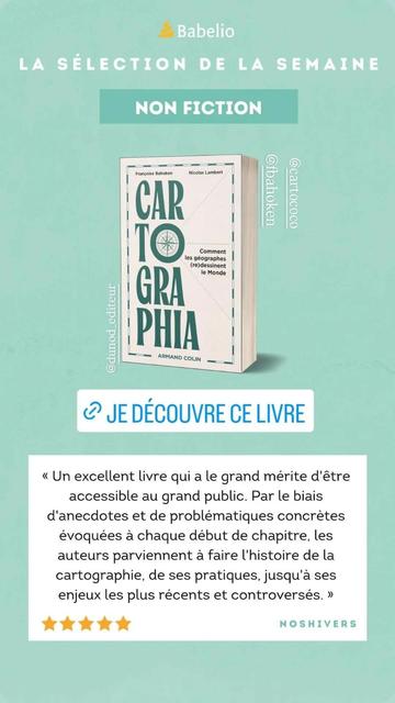 Avis de NosHivers sur Cartographia, publié sur Babelio "Un excellent livre qui a le grand mérite d'être accessible au grand public. Par le biais d'anecdotes et de problématiques concrètes évoquées à chaque début de chapitre, les auteurs parviennent à faire l'histoire de la cartographie, de ses pratiques, jusqu'à ses enjeux les plus récents et controversés"