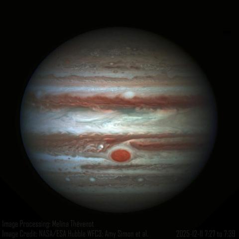 Planet Jupiter with Hubble from yesterday (11.12.25). Processed by Melina Thévenot