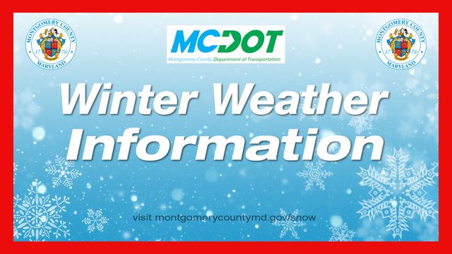 winter weather snow portal / mcdot logo / county seal and snowflakes in background