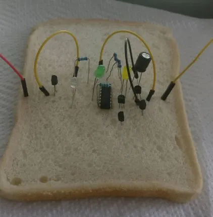 Breadboard with literal bread.