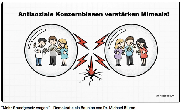 Zwei Gruppen von Comic-freundlichen Menschen haben sich in digitale, mimetische Blasen zurückgezogen. Zwischen ihnen gibt es Streit.