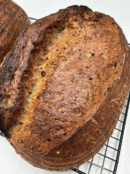 Sourdough showing seaweed and seeds.