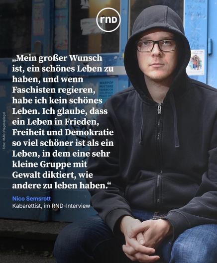 Screenshot: Foto von Nico Semsrott mit dem Zitattext aus dem Tröt
