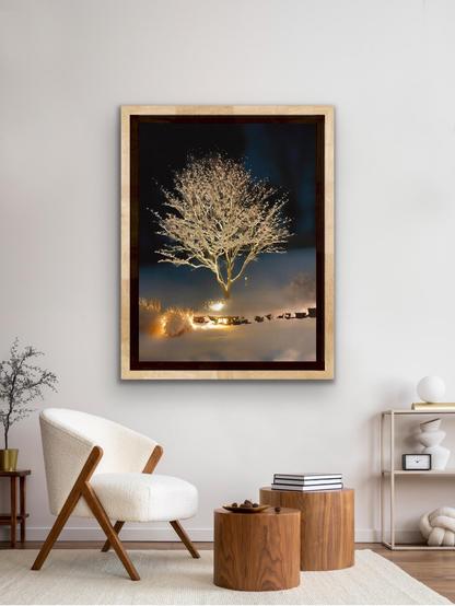 Framed art shown in a display room.