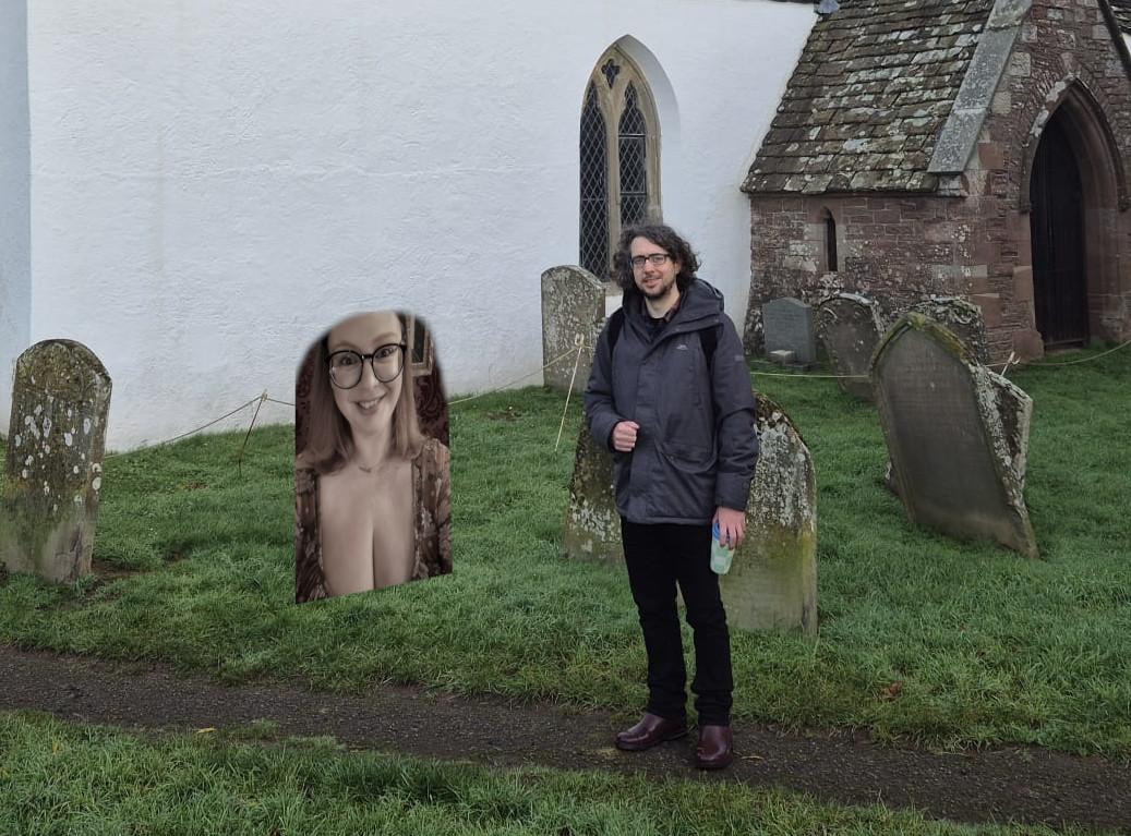 Rosie photo-shopped to look like a gravestone.