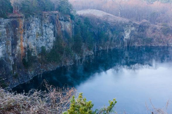 The Quarry at Grant Park, at a very cold time of day, lotta water vapor steaming the photo up. It almost looks like Silent Hill.