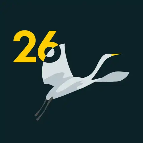 Una grulla de la Albufera, símbolo de la LliureJam, y un 26, indicando el año de celebración.