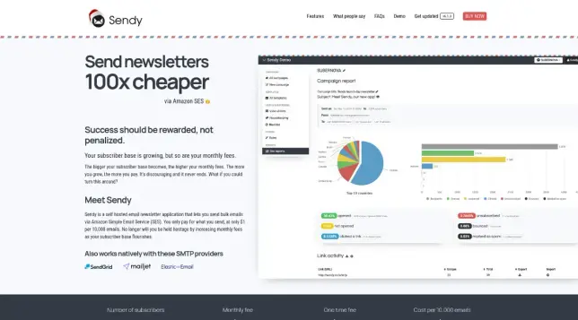 Sendy is a self hosted email newsletter application that lets you send trackable emails via Amazon Simple Email Service (SES). This makes it possible for you to send authenticated bulk emails at an insanely low price without sacrificing deliverability.