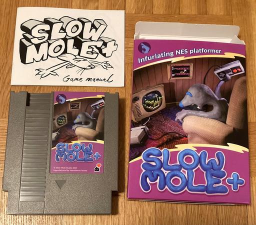 Slow Mole NES cartridge with box and manual