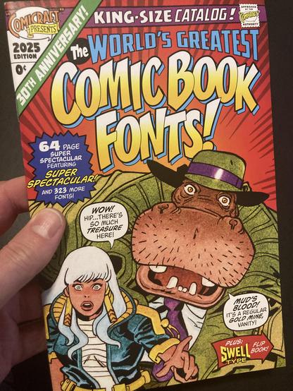 Photo of the cover of the Comicraft type catalog (Swell Type is on the flip side)