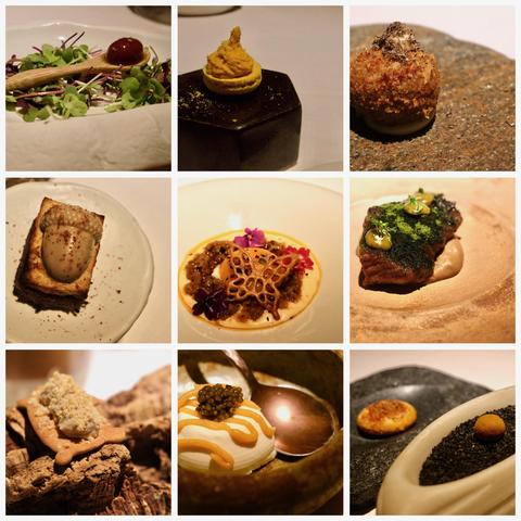 A grid of nine photos showing some of the best dishes from the tasting menu.