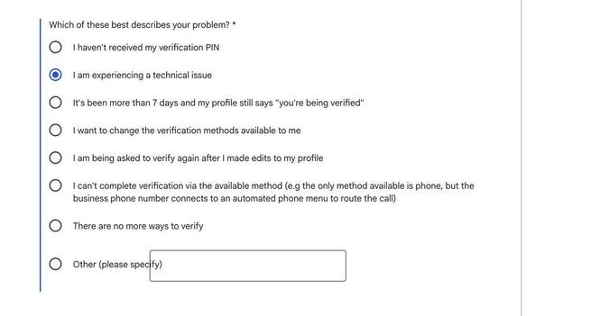 Google Business Profiles verification issues support form updated