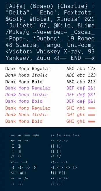 The Dank Mono Font by Phil Pluckthun is an Aesthetic Coding Typeface