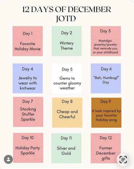 This is the poster of the 12 days of December JOTD (jewelry of the day)