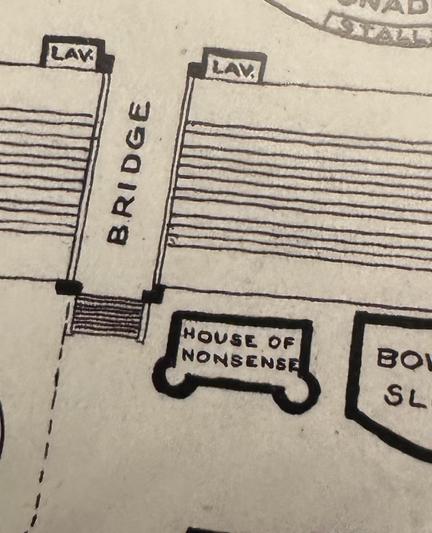 Map showing a building labelled “house of nonsense”