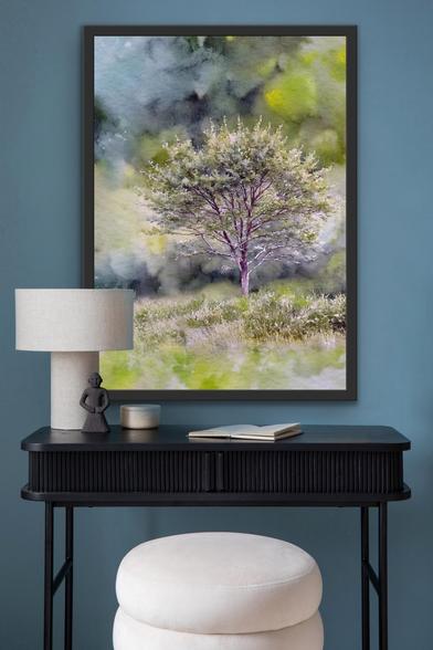 Framed art shown in a display room.