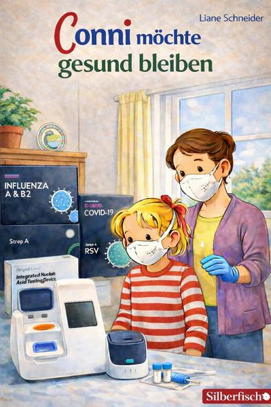 Zwei PoC-NAT-Testgeräte.
Zwei Personen mit FFP-Masken.
Conni möchte gesund bleiben.