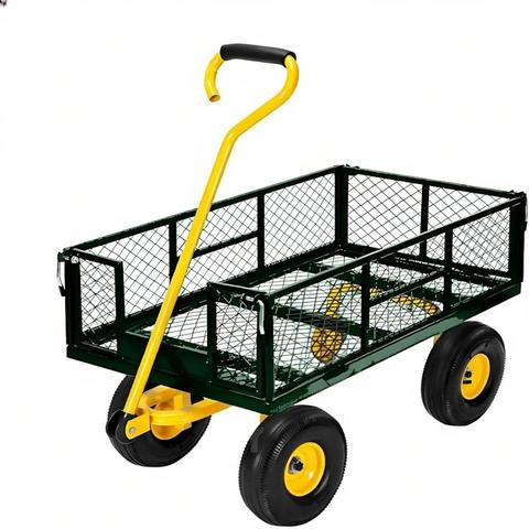 Picture of a metal mesh wire heavy-duty garden wagon.