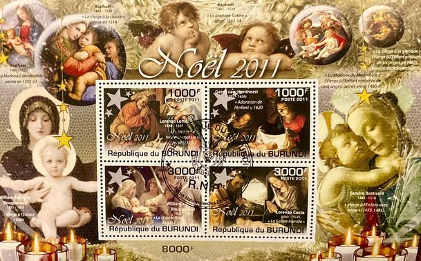 Блок марок Бурунди на тему «Рождество»