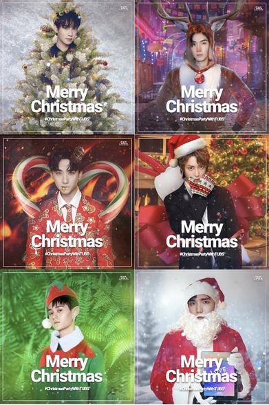 Collage of all six TUBS Christmas photos, fully captioned in the individual images.