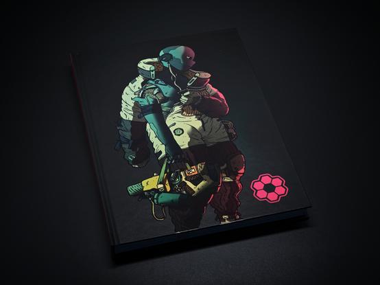 Przód okładki publikacji Lost In Cult o Citizen Sleeper. Matowa, czarna okładka z sylwetką bohatera.