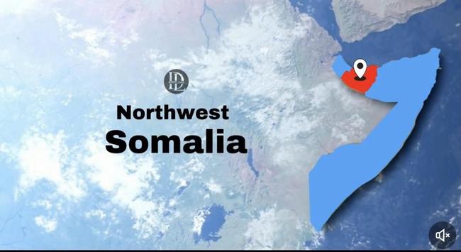 Map of Somalia with asmall area in the north in red, showing Somaliland: