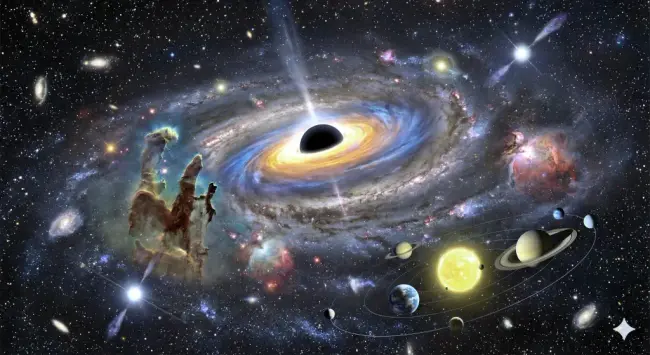 generata AI la via lattea come le nebulose i quasar, sistemi solari con esopianeti il buco nero centrale