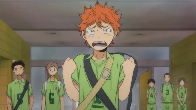 Hinata in the first episode, looking very young and excited