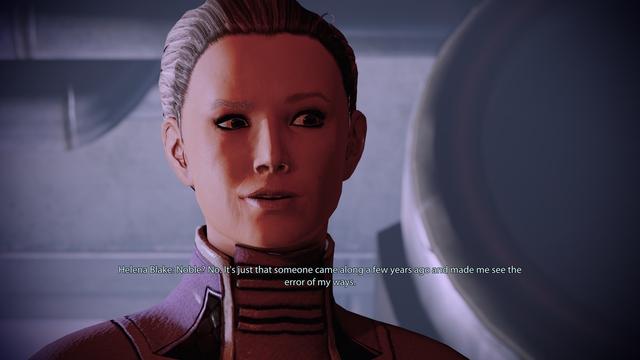 Helena Blake talking to Shepard on Omega.