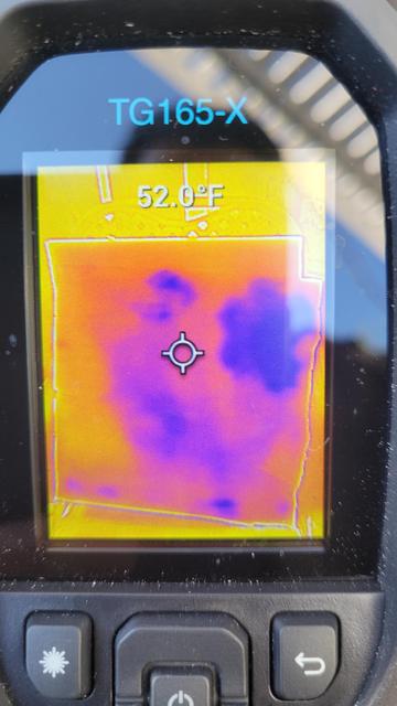Same patio cushion on. FlIR display, where you can see parts are much colder than other parts because they are wet