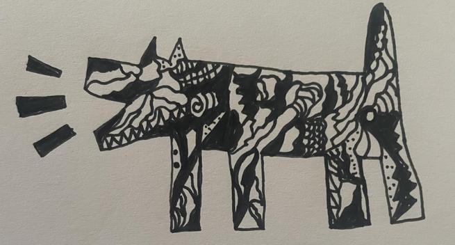 Keith Haring style dog filled with  zentangle