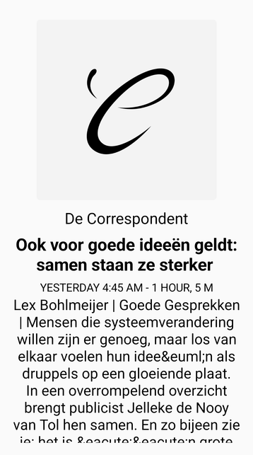 Logo podcast de Correspondent met shownotes uitgerold