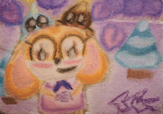A chalk portrait of Cream, Cheese, and Chocola in a snowy setting.