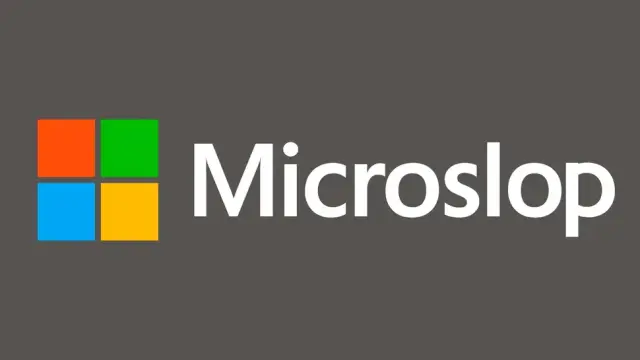 The Microsoft four coloured squares logo next to the Microslop name.